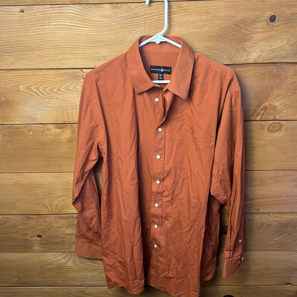 Beverly Hills Polo Club Button-Up Shirt Men's L Rust Long Sleeve Collar Wedding